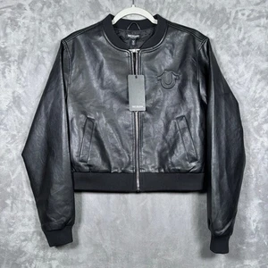 True Religion Crop PU Bomberjacke Jet Black Größe S - Bild 1 von 6