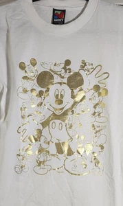 Vintage 90's Disney Mickey Unlimited Gold Foil Mickey Mouse Medium Velva Sheen - Picture 1 of 8