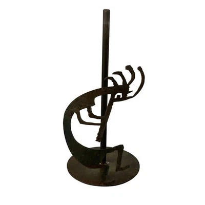 Rustic Welded Metal Rusty Chippy Kokopelli Paper Towel Holder Man Cave Shop - Image 1 of 4