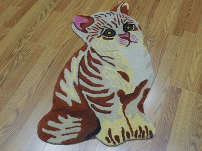 Tibetan Cat Rug Shape Handmade Kids Boho Rug Aesthetic Rug 2x3 Ft - Image 1 of 4