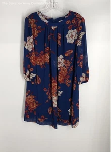 NY&CO Eva Mendes Womens Blue Orange Floral 3/4 Sleeve Mini Dress Size Large - Picture 1 of 7
