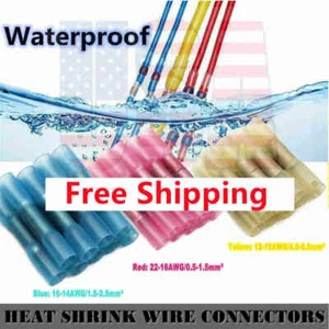 Waterproof Heat Shrink Butt Wire Splice Seal Connectors Crimp Terminals - Picture 1 of 16