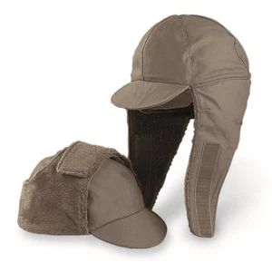 German Army Military Winter Pile Cap OD Green Hat Hunting Cap Ear Flap Large - Picture 1 of 3