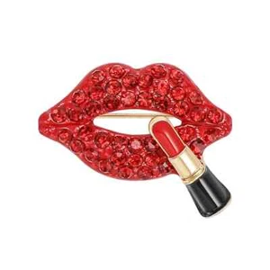 Beauty Lipstick Brooch Sparkling Rhinestone Fashion Pin Women Jewelry Gift USA - Picture 1 of 11