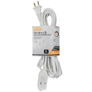 12Ft. 16/2 Light Duty Indoor Sofa Cord with Two Ends, White - Picture 1 of 8