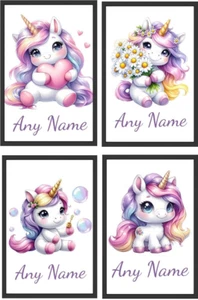 Personalised Poster Unicorn Wall Art Kids Room Any Name A3 A4 Poster Unframed - Picture 1 of 39