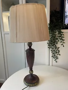 Edwardianischer Stil Holzmaserung Lampe geflochten Schnur Schirm großer geschnitzter Sockel 30" - Bild 1 von 8