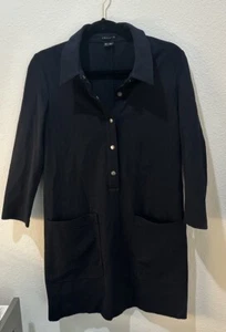 Theory Womens Cotton 3/4 Short Sleeve Button Down Shirt Dress Navy Blue Size M - Picture 1 of 11