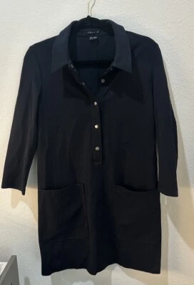 Theory Womens Cotton 3/4 Short Sleeve Button Down Shirt Dress Navy Blue Size M - Image 1 of 4
