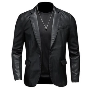 New Men's Faux Leather Suit Jacket Sprin/ Fall PU Blazer Long sleeve Coats gift - Picture 1 of 16