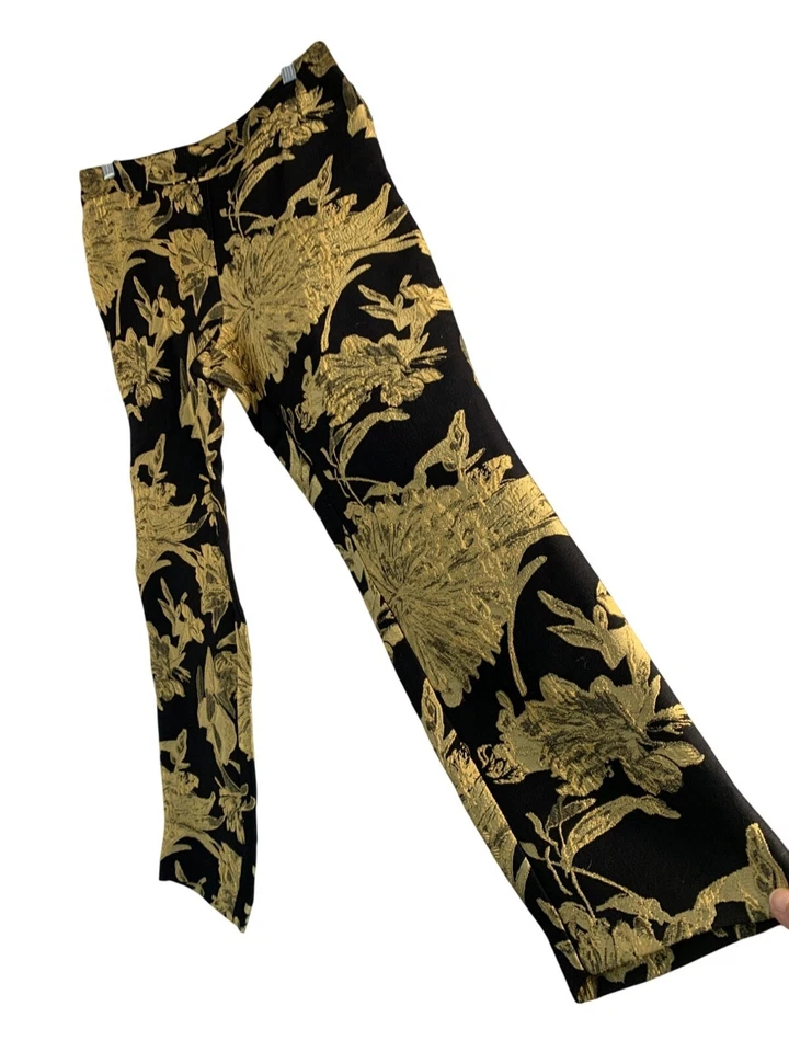 Natori Womens Black & Gold Jacquard Crop Pants Size 8 NWT 8959 $248 - Image 1 of 4