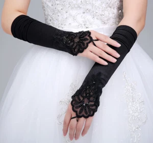 Fingerless Long Gloves Elbow Length Satin Gloves Opera Evening Party for Women - Picture 1 of 13