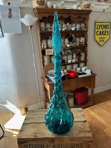 Vintage Teal Blue Glass Empoli Italian Genie Bottle – Lozenge – Great! – - Picture 1 of 12