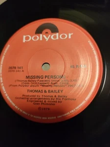Thomas & Bailey – Missing Persons. 7" Vinyl  - Picture 1 of 2