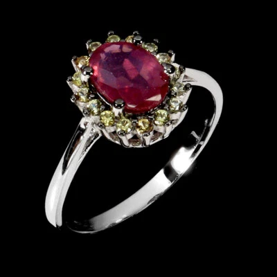 925 Sterling Silver Ring Oval Ruby 8x6mm Sapphire Natural Gemstone Jewelry Size - Image 1 of 4