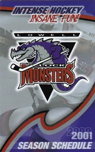 2000-01 LOWELL LOCK MONSTERS MINOR LEAGUE HOCKEY POCKET SCHEDULE - Picture 1 of 1