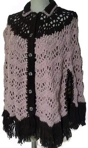 Vintage Handmade Crocheted Cottagecore Poncho Hippie 70s Boho Grandma Cape Shawl - Picture 1 of 6