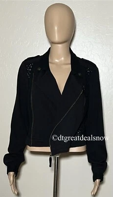 Chaqueta corta Free People talla mediana negra encaje algodón elástico cremallera completa Foto 1 de 4