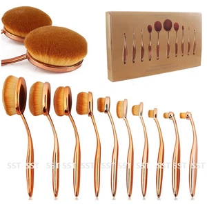 Rose Gold Toothbrush Elite Oval Make up Brushes Set Powder Foundation Contour - Picture 1 of 10