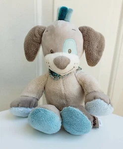 Nattou Baby Hund Welpe Musikalisch Zugschnur Schal Creme Blau Plüschtier - Bild 1 von 5