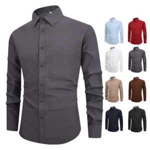 Camisas de vestir para hombre formales negocios mangas largas 4 lados elásticas informales camisas top - Imagen 1 de 21