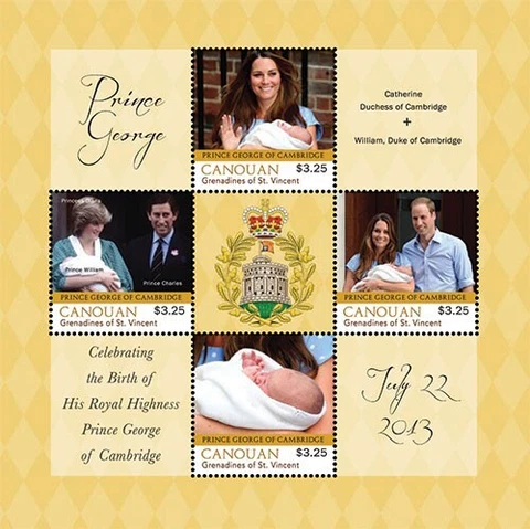 Canouan 2013 - Royal Family - Sheet of 4 Stamps- MNH Cover