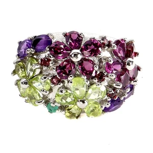 925 Sterling Silver Ring Pear Peridot Amethyst Emerald Gemstone Jewelry Size 8 - Picture 1 of 13