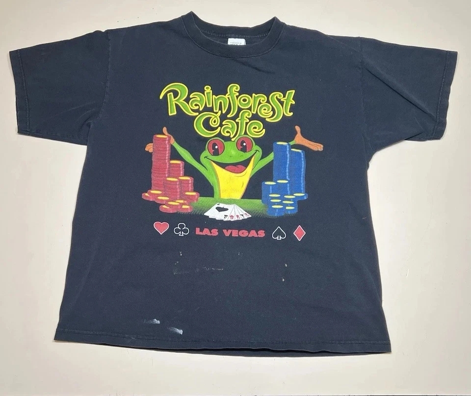 Camiseta Rainforest Café Para Hombre L Las Vegas Años 90 Rana Gráfica EE. UU. 100 Algodón De Colección Foto 1 de 4