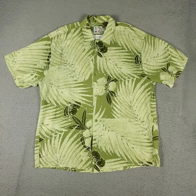 Camisa Jams World Para Hombre Talla Mediana Verde Floral Rayón Hawaiana Abotonada Foto 1 de 4