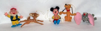 VINTAGE DISNEY FLOCKED CHRISTMAS ORNAMENTS * DUMBO BAMBI PLUTO MICKEY MOUSE - Image 1 of 4