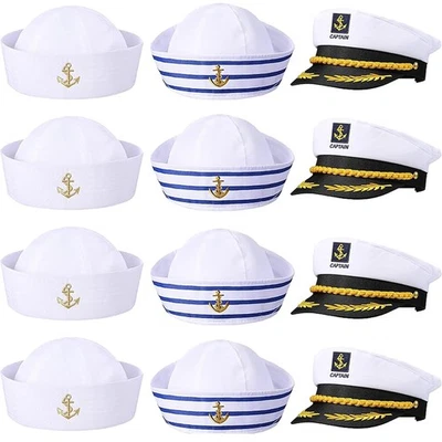 12 Piezas Sombrero de Marinero Capitán de Yate Azul Marino y Blanco Barco Gorras Marinero Sombrero... Foto 1 de 4