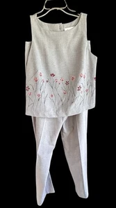 Vintage Jodi Michaels 2 Piece Size 11 Sleeveless Pant Set Gray Pink Floral Y2K - Picture 1 of 5