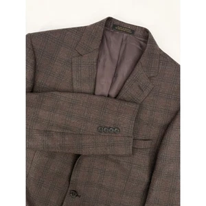 JOS A Bank Jacket Mens 46L Brown Plaid Blazer Reserve Lanificio Italian Wool - Picture 1 of 12