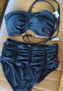 NWT Women's Robert Graham Two Piece Bathing Suit 10 Black Bikini Cute - Picture 1 of 11