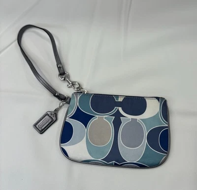 COACH Women's Blue Silver Metallic Signature Logo Wristlet Mini Purse Y2K - Image 1 of 4
