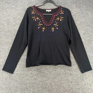 Vintage Carducci Sweater Size M Black V-Neck Embroidered Beaded Granny 90s ASO - Picture 1 of 8