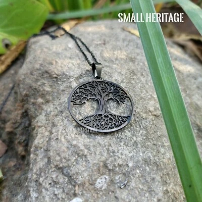Pingente Árvore da Vida Aço Inoxidável Cor Preta Colar Feminino Masculino Amuleto - Imagem 1 de 4