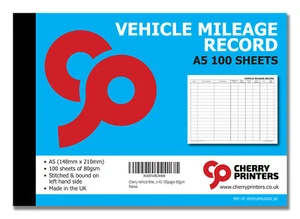 Cherry Vehicle Mileage Record Log A5 (210mm x 148mm) 100pages 80gsm - Picture 1 of 3