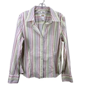 Talbots Button Up Down Striped Shirt Top Sz L Spring Preppy Office Classic - Picture 1 of 6