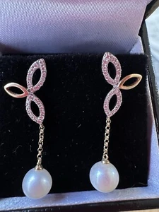 18ct gold Diamond Pearl Drop Earrings - Picture 1 of 9