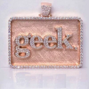0.58 ct RD Cubic Zirconia Mens Custom Name Dog Tag Pendant 925 Sterling Silver - Picture 1 of 7