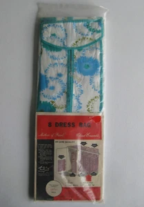 VTG Hanging 8 Dress Bag Garment Closet Storage Retro Floral 57” NOS Blue Green - Picture 1 of 11