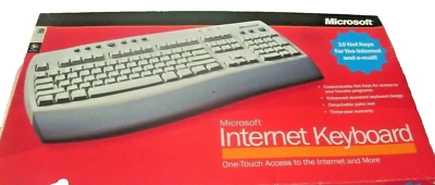 Microsoft Internet PS/2 Keyboard 2001 Vintage New Open Box Hot Key W/Palm Rest - Image 1 of 4