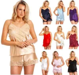 Conjunto de ropa de dormir bragas francesas chaleco con tirantes camisola satinada para damas talla 10 a 22 - Imagen 1 de 11