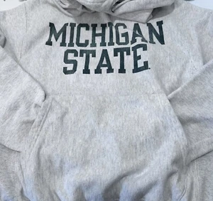 Champion Reverse Weave Michigan State Hoodie Sz S Light Gray Drawstring EUC - Picture 1 of 6