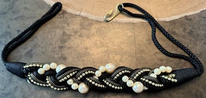 Vintage 80’s 90’s Black Braided Pearl Statement Rope Belt Gr. M - Bild 1 von 5