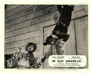 In Old Amarillo Original Lobby Card Roy Rogers Pinky Lee Hanging Upside Down 
