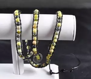 Pulsera envolvente Acomo marrón oscuro de cuero amarillo turquesa 32"" hecha a mano artesanal B2 - Imagen 1 de 12