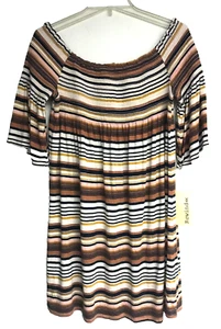 Rewind Damen XL Boho gestreift Glockenärmel gesmokt Schulterfrei Stretch Top NEU - Bild 1 von 10