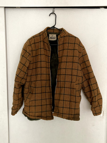 Giacca vintage Woolrich lana lavoro grande spina di pesce arancione (burberry esque)